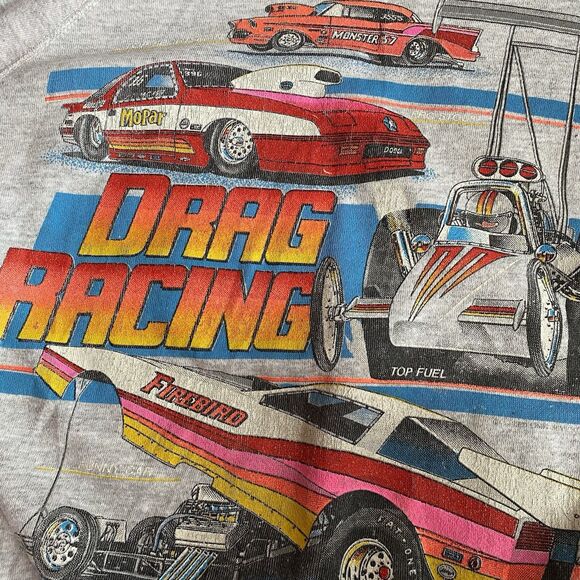 Vintage 90s Drag Racing Gray Crewneck Sweatshirt XXL Funny Car Distressed Baggy - Picture 6 of 9